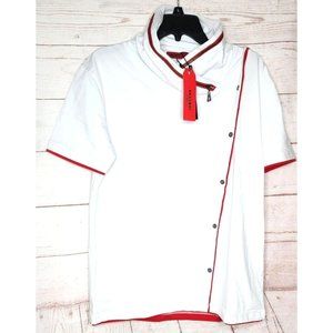 Vassari Los Angeles High Zipper Collar Large Red White Designer Shirt